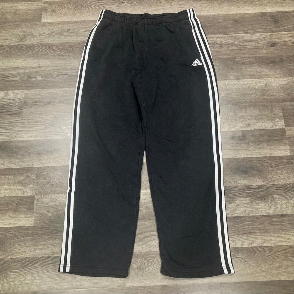 Y2K Adidas Black Three Stripe Fleece Baggy Sweatpants Mens